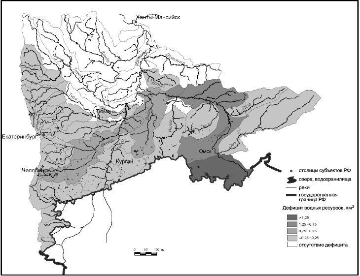 Дефицит водных ресурсов в год при наличии 95% воды при текущем уровне водопотребления Дефицит водных ресурсов в год при наличии 95% воды при текущем уровне потребления