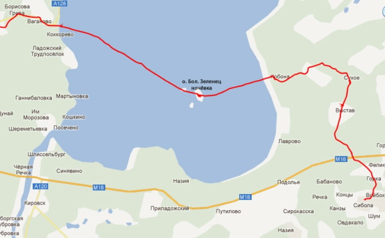 Дорога жизни Ладожского озера на карте