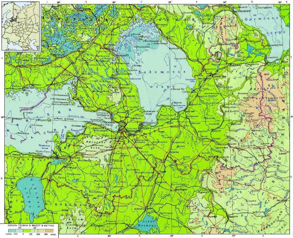 Карта озер Ленинградской области для рыбалки, купания с дорогами