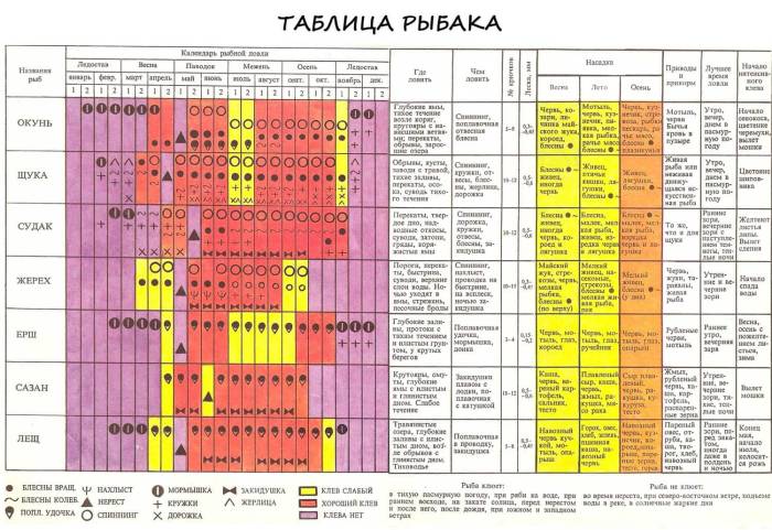 Календарь рыболова на год по дням и месяцам