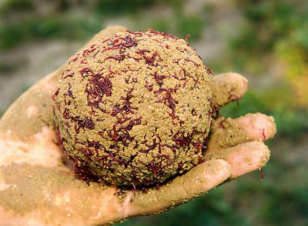 Ком из прикормки с мотылем