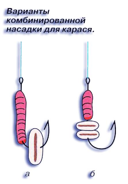 Комбинирование насадок животного и растительного происхождения на карася